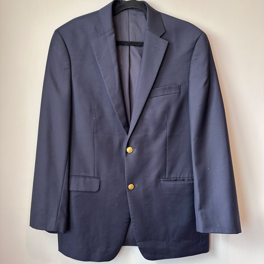 Lauren Ralph Lauren Wool Sport Coat 40L Navy Blue Gold Button Classic Fit Blazer
